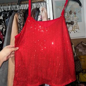 SHEIN Red Sequin Camisole Top
